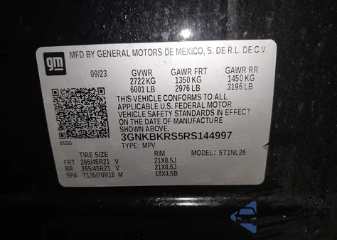 2024 Chevrolet Blazer Rs из США, поврежденный, VIN 3GNKBKRS5RS144997